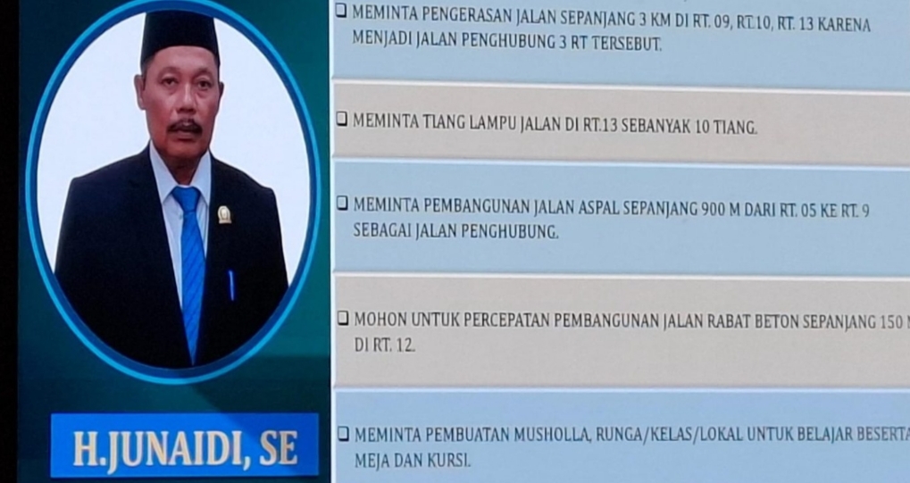 Junaidi Anggota DPRD Kabupaten Muaro Jambi Perjuangkan Perbaikan Jalan Hingga Fasilitas Pendidikan